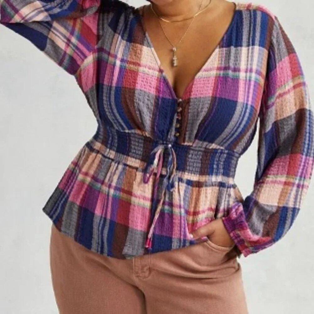 Pilcro Plaid V-Neck Blouse size 2X
